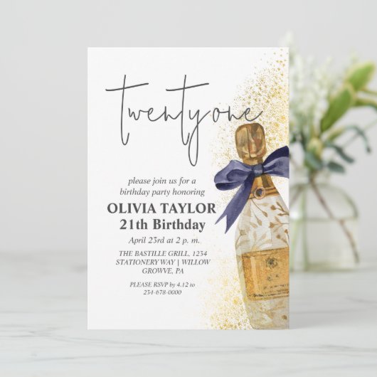 Moderne 21e verjaardag Champagne Kaart (Staand voorkant)
