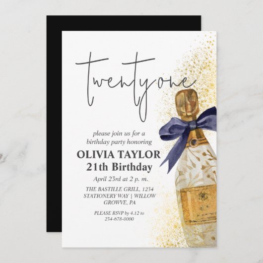 Moderne 21e verjaardag Champagne Kaart (Voorkant / Achterkant)