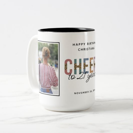 Moderne 21e verjaardag foto tweekleurige koffiemok (Voorkant links)