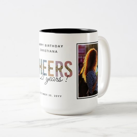Moderne 21e verjaardag foto tweekleurige koffiemok (Voorkant rechts)