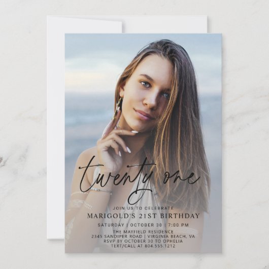 Moderne 21e verjaardag foto uitnodiging (Voorkant)