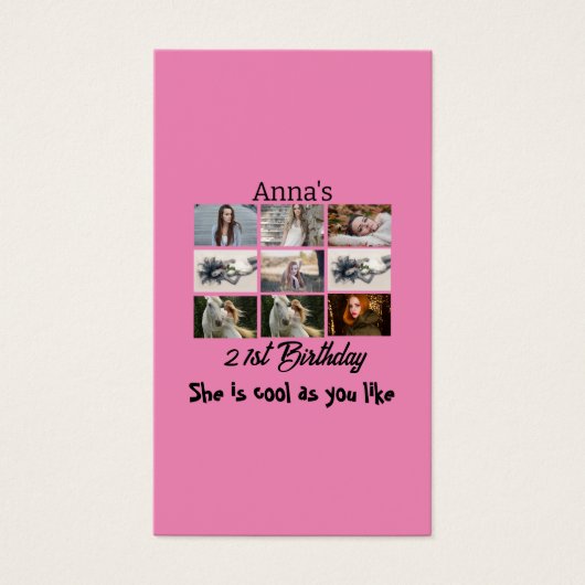 Moderne 21e verjaardag gepersonaliseerd 9 Foto Col Visitekaartje (Voorkant)