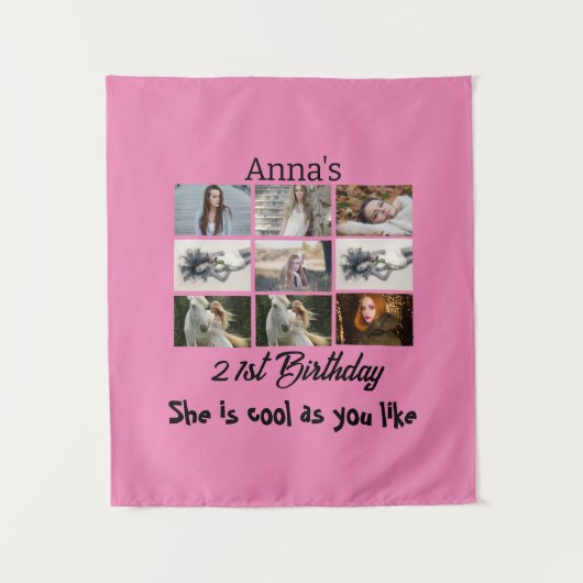 Moderne 21e verjaardag gepersonaliseerd 9 Foto Col Wandkleed (Voorkant)