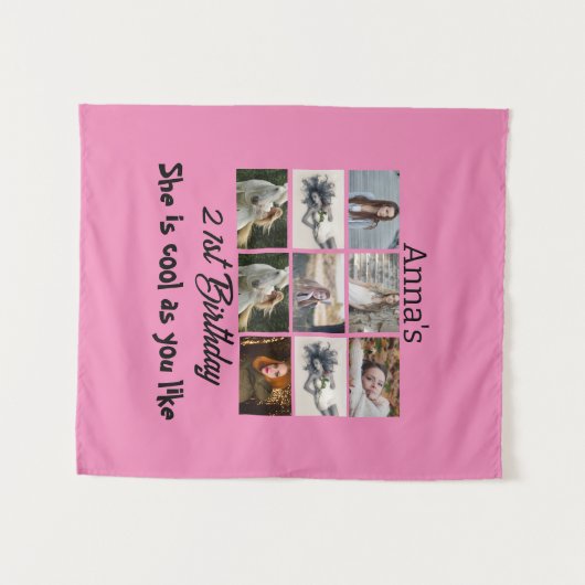 Moderne 21e verjaardag gepersonaliseerd 9 Foto Col Wandkleed (Voorkant (horizontaal))