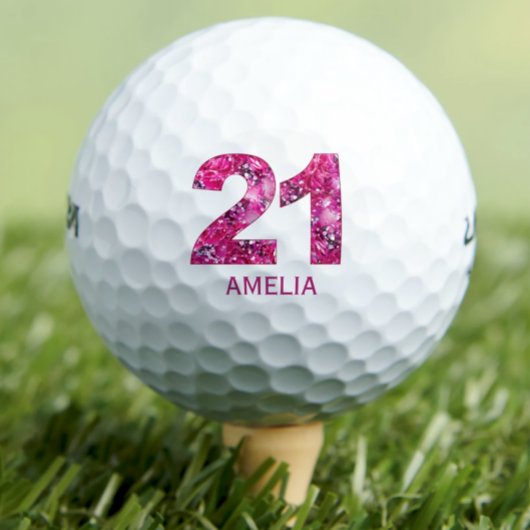 Moderne 21e verjaardag golfballen 21 roze initiale