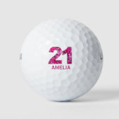 Moderne 21e verjaardag golfballen 21 roze initiale (Voorkant)