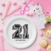 Moderne 21e verjaardag in zwart-wit papieren bordje (Feest)