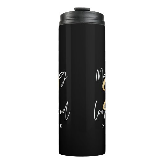Moderne 21e verjaardag met script zwart en goud thermosbeker (Voorkant)