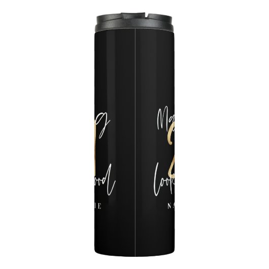Moderne 21e verjaardag met script zwart en goud thermosbeker (Achterkant)