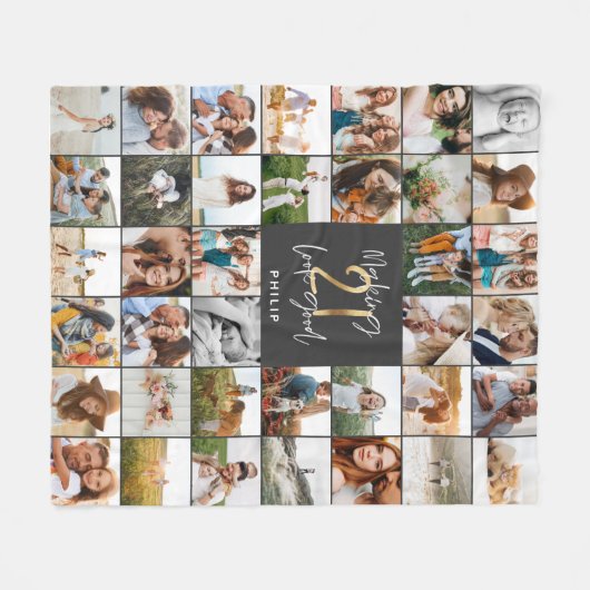 Moderne 21e verjaardag multi-foto scriptgift fleece deken (Voorkant (Horizontaal))