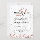 Moderne 21e Verjaardag Party Roos Goud Marmer Kaart (Voorkant)