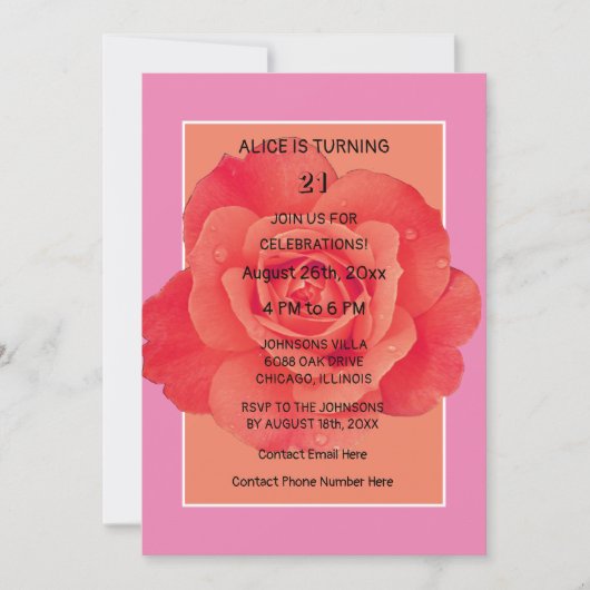 Moderne 21e Verjaardag Roze Sinaasappel Bloemen Ro Kaart (Voorkant)