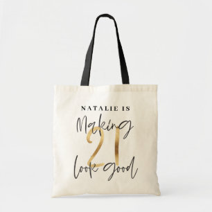 Moderne 21e verjaardag zwart-wit op maat tote bag