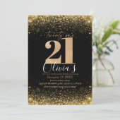 Moderne 21e verjaardagsfeest zwart goud glitter kaart (Staand voorkant)