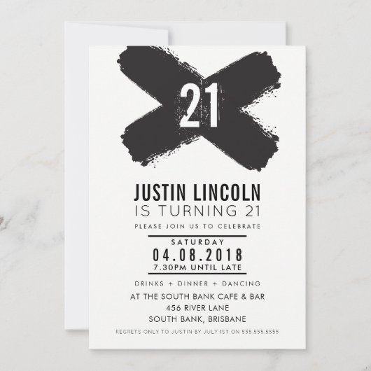 MODERNE 21e verjaardagsfeest zwarte penseelstreken Kaart (Voorkant)