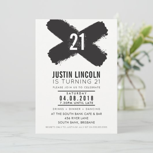 MODERNE 21e verjaardagsfeest zwarte penseelstreken Kaart (Staand voorkant)