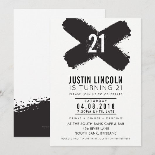 MODERNE 21e verjaardagsfeest zwarte penseelstreken Kaart (Voorkant / Achterkant)
