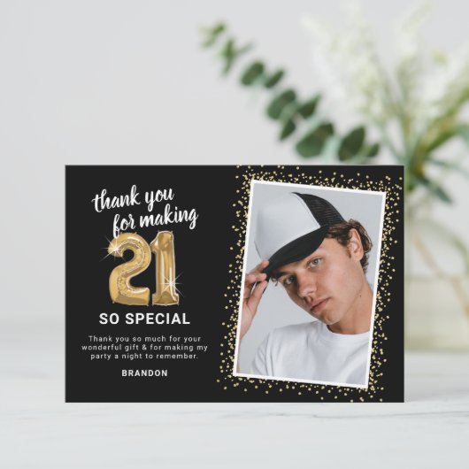 Moderne 21e volwassen verjaardag foto bedankkaart (Staand voorkant)