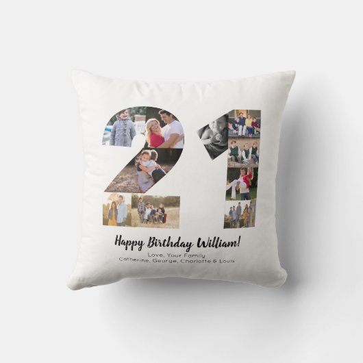 Moderne 21ste nummer foto collage aangepaste begro kussen (Achterkant)