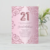 Moderne 21ste verjaardag roze glitter schittering kaart (Staand voorkant)
