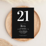 Moderne 21ste verjaardag (zwart-wit) kaart<br><div class="desc">Een eenvoudige moderne 21e verjaardagsuitnodiging met elegante typografie en minimalistisch design in zwart-wit kleur.</div>