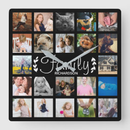 Moderne 22-reeks fotocollage & naam vierkante klok