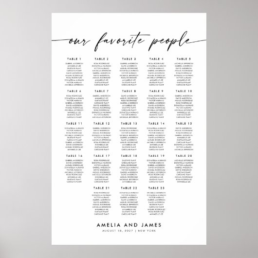 Moderne 23 tafels Onze favoriete mensen Zitplaatsk Poster (Voorkant)