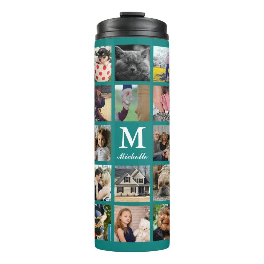 Moderne 24-reeks fotocollage met Initiaal en naam Thermosbeker (Voorkant)