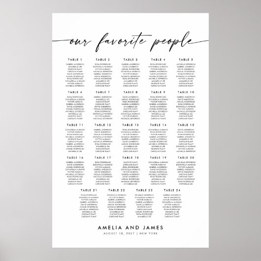 Moderne 24 tafels Onze favoriete mensen Zitplaatsk Poster (Voorkant)