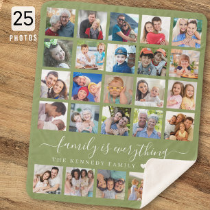 Moderne 25 foto collage citaat familienaam groen sherpa deken