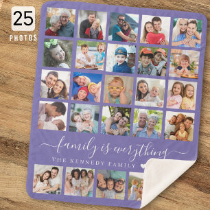 Moderne 25 foto collage citaat familienaam paars sherpa deken