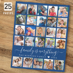 Moderne 25 Foto Collage Quote Familienaam Blauw Fleece Deken