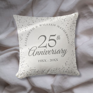 Moderne 25e huwelijksjubileum zilveren confetti kussen