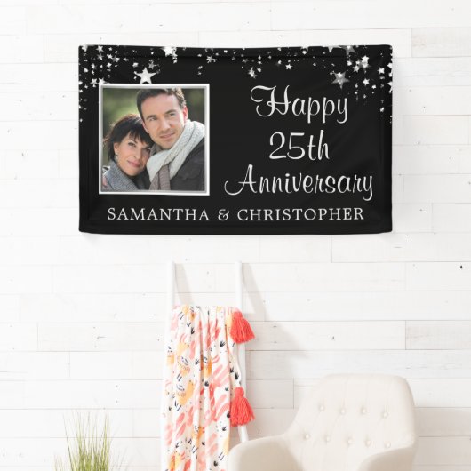 Moderne 25e Jubileum Foto: Black Silver Stars Spandoek (Insitu)