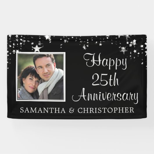 Moderne 25e Jubileum Foto: Black Silver Stars Spandoek (Horizontaal)