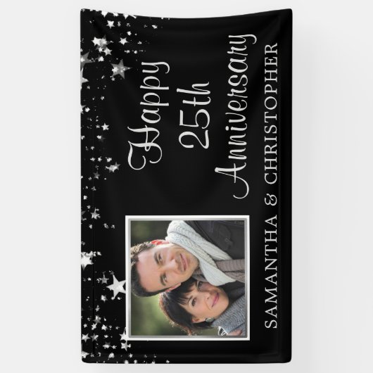 Moderne 25e Jubileum Foto: Black Silver Stars Spandoek (Verticaal)