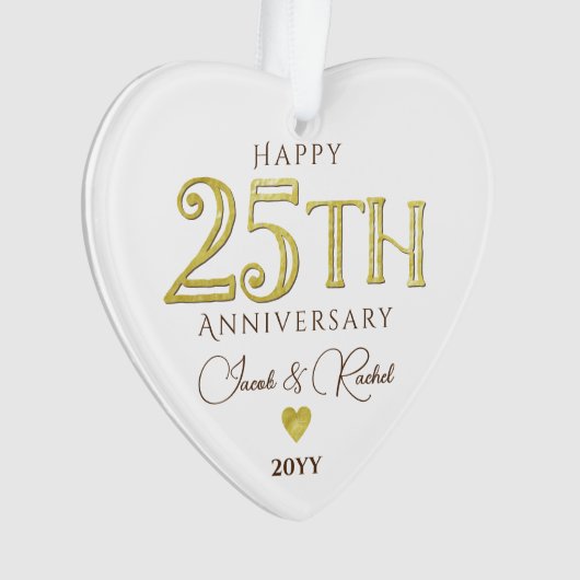 Moderne 25e Jubileum Gouden Keepsake Bruiloft Ornament (voorkant)