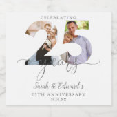 Moderne 25e trouwdag 2 foto sparkling wijnetiket (Enkel label)