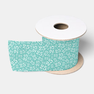 Moderne 25e verjaardag nummer patroon turquoise/wi satijnen lint