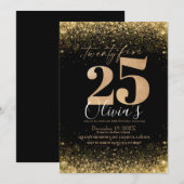 Moderne 25e verjaardagsfeest zwart goud glitter kaart (Voorkant / Achterkant)