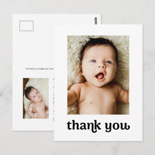 Moderne 2 Baby foto's Trendy Typografie Eenvoudig Briefkaart (Voorkant / Achterkant)