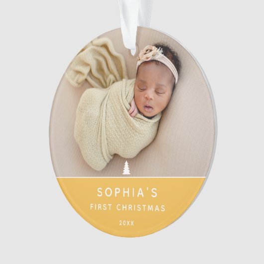 Moderne 2 foto Baby's Eerste Kerst Acryl Ornament (voorkant)