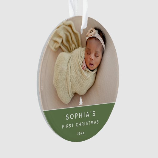 Moderne 2 foto Baby's Eerste Kerst Acryl Ornament (voorkant)