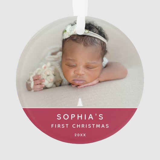 Moderne 2 foto Baby's Eerste Kerst Acryl Ornament (achterkant)