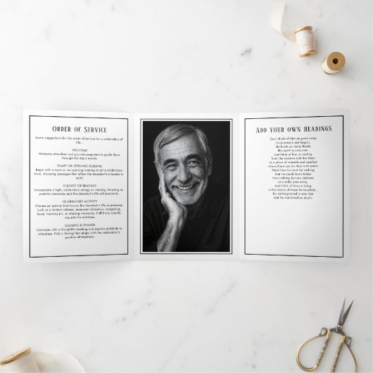 Moderne 2-foto begrafenis / gedenkteken drieluik programma (Binnen)