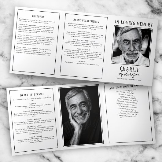 Moderne 2-foto begrafenis / gedenkteken drieluik programma