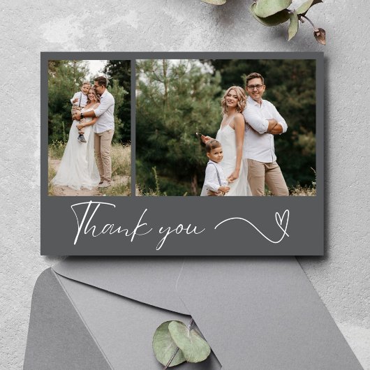 Moderne 2 foto bruiloft dank u kaart