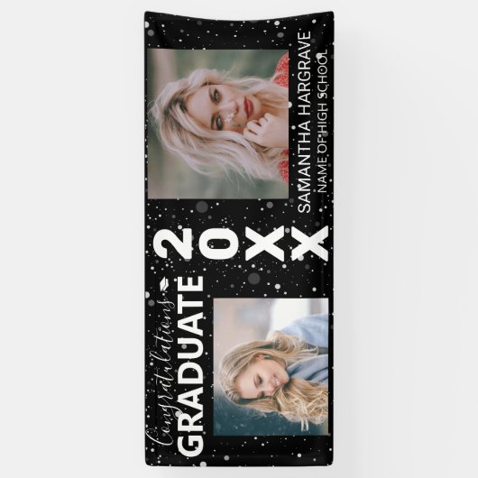 Moderne 2 foto collage afstuderen spandoek (Verticaal)