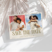 Moderne 2-Foto Crème Trouwkaart Save The Date