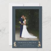 Moderne 2 foto dinosaurus thema bruiloft bedankkaart (Voorkant)